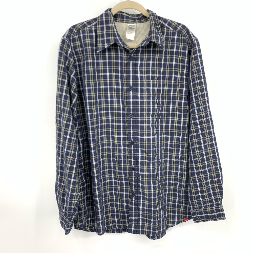 The North Face Men Size Large Shirt Button Down Top Blue White Checkered Plaid